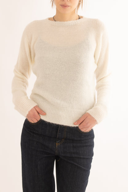 Malione misto mohair girocollo da Donna - Panna