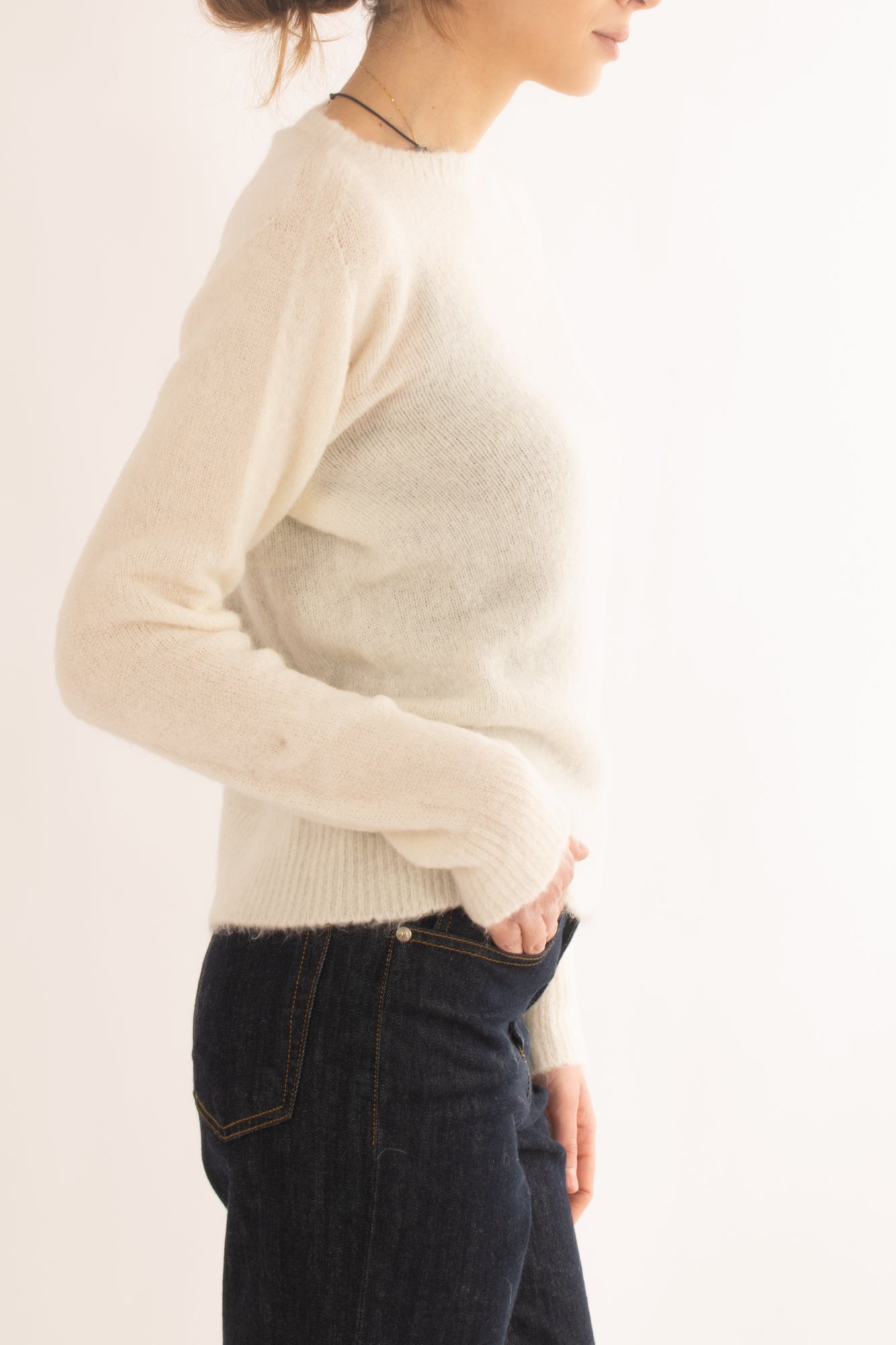 Malione misto mohair girocollo da Donna - Panna