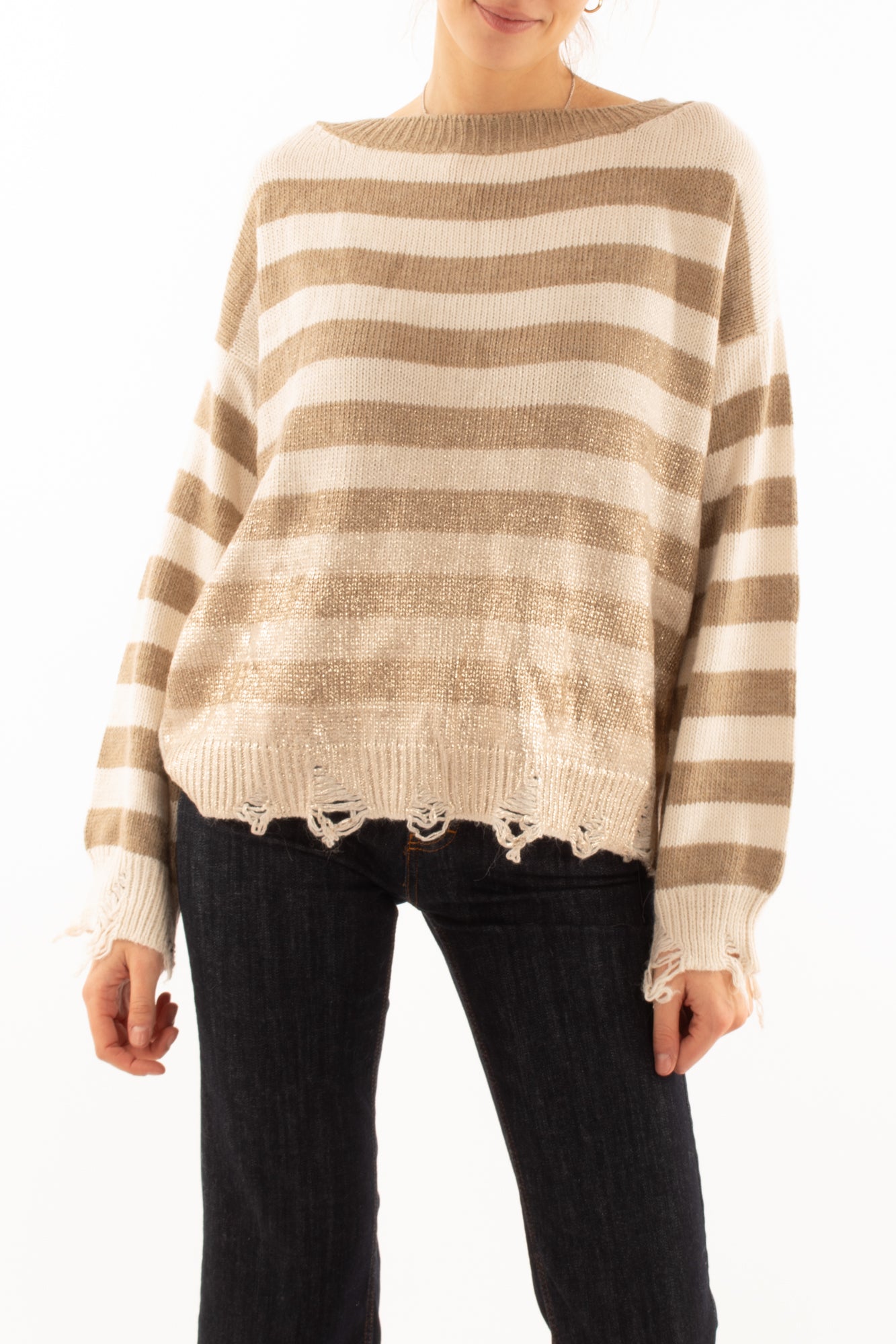 Maglione rigato con oro misto alpaca Motel - Ecru