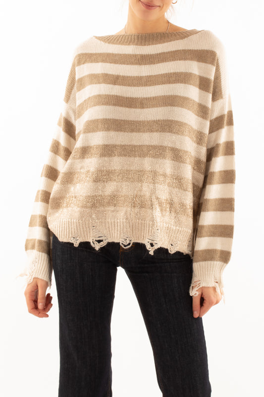 Maglione rigato con oro misto alpaca Motel - Ecru