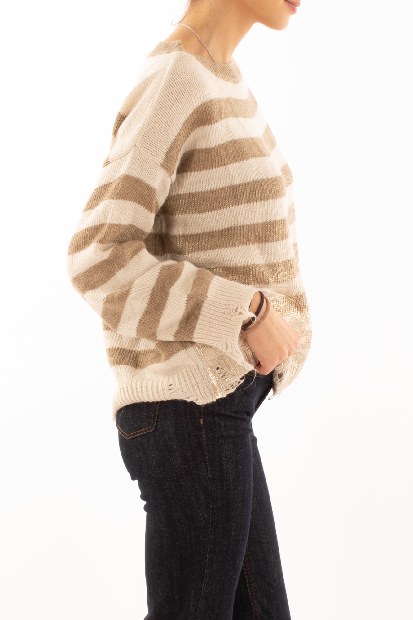 Maglione rigato con oro misto alpaca Motel - Ecru