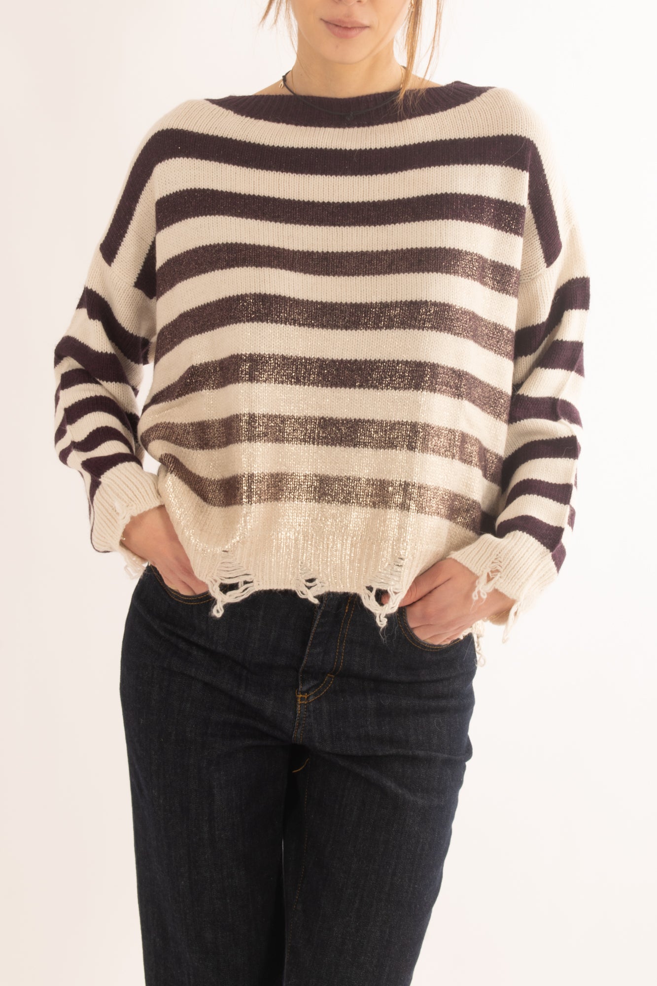 Maglione rigato con oro misto alpaca Motel - Vino