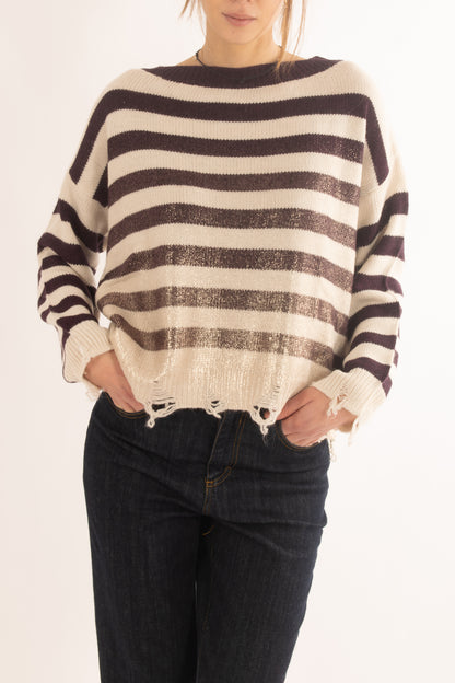 Maglione rigato con oro misto alpaca Motel - Vino