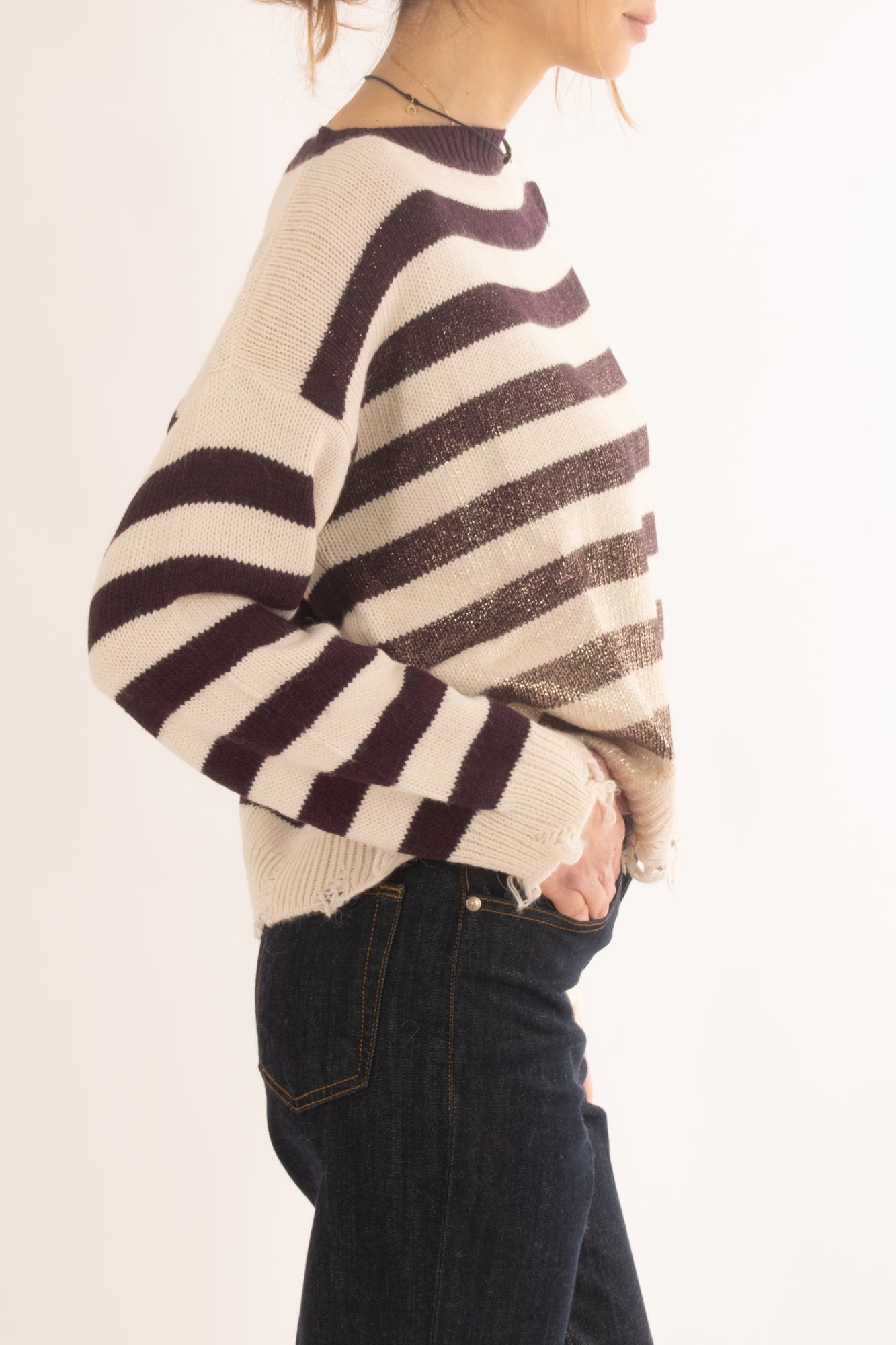 Maglione rigato con oro misto alpaca Motel - Vino