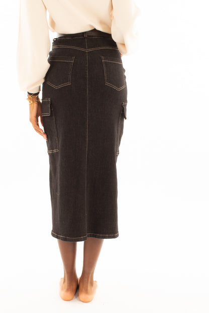 Gonna 3/4 con tasconi Motel -Nero