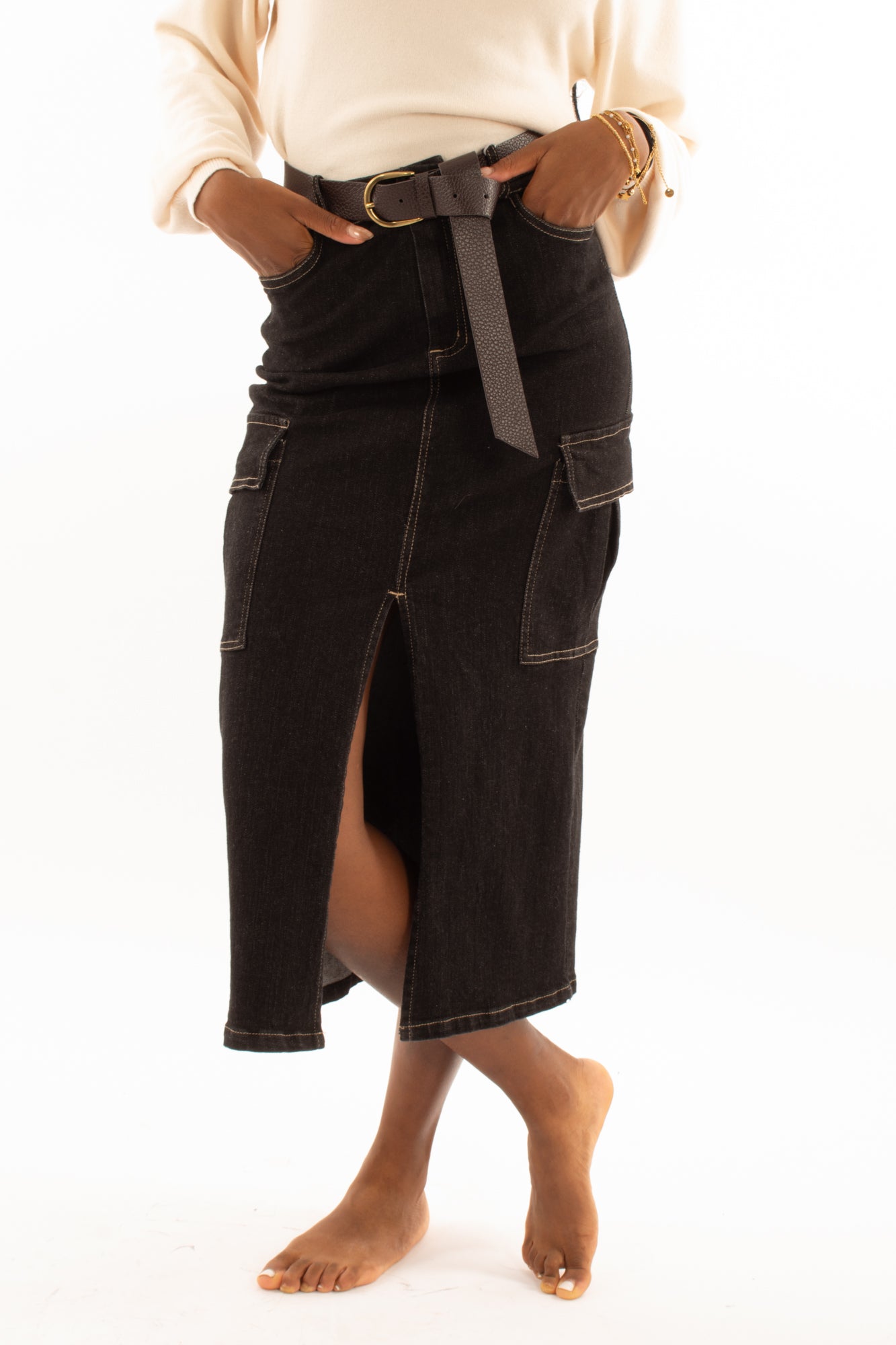 Gonna 3/4 con tasconi Motel -Nero