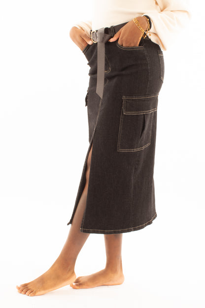 Gonna 3/4 con tasconi Motel -Nero