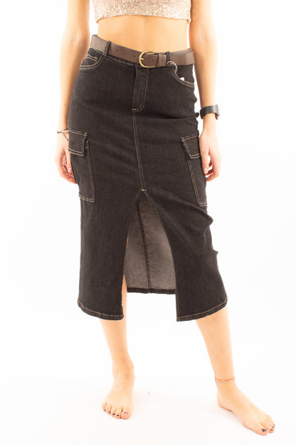 Gonna 3/4 con tasconi Motel -Nero