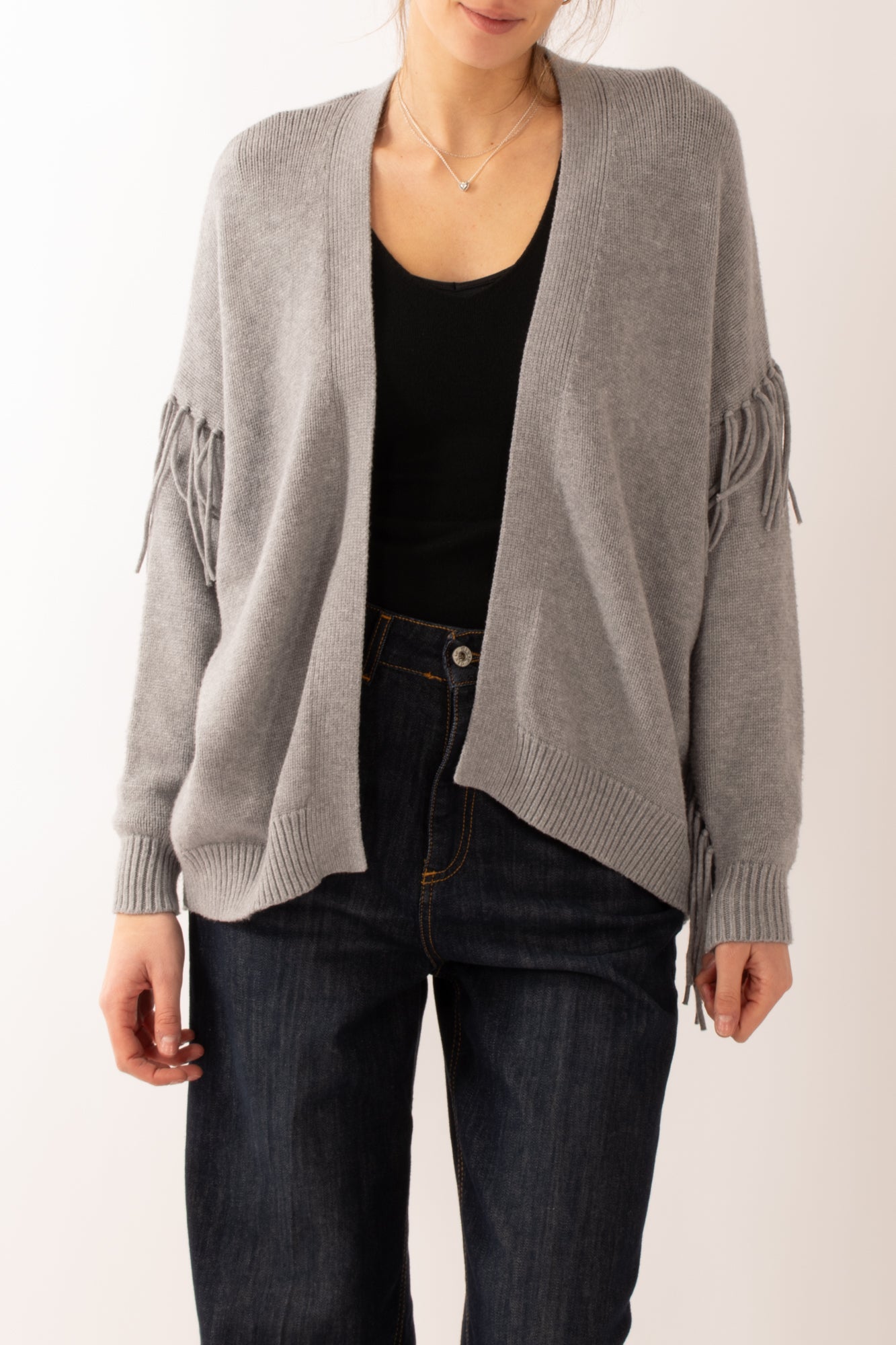 Cardigan con frange Motel - Grigio