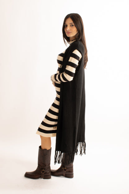 Gilet lungo con frange Motel - Nero