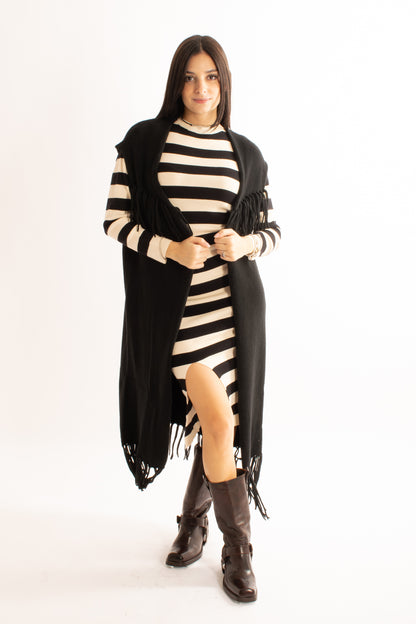 Gilet lungo con frange Motel - Nero