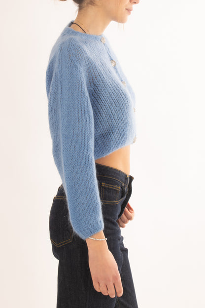 Cardigan bottoni gioiello Misto cashemere Motel - Azzurro