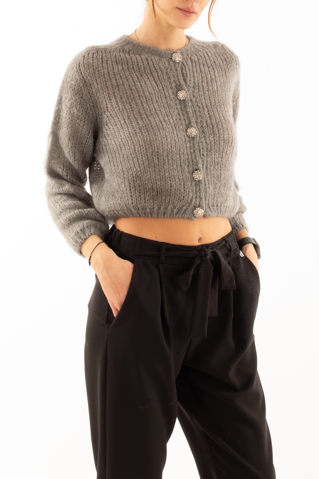 Cardigan bottoni gioiello Misto cashemere Motel - Grigio