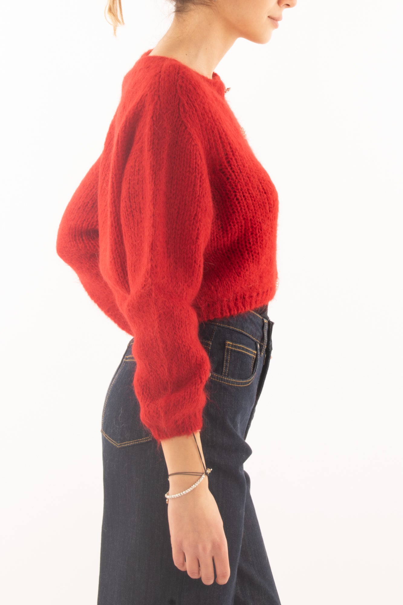 Cardigan bottoni gioiello Misto cashemere Motel - Rosso