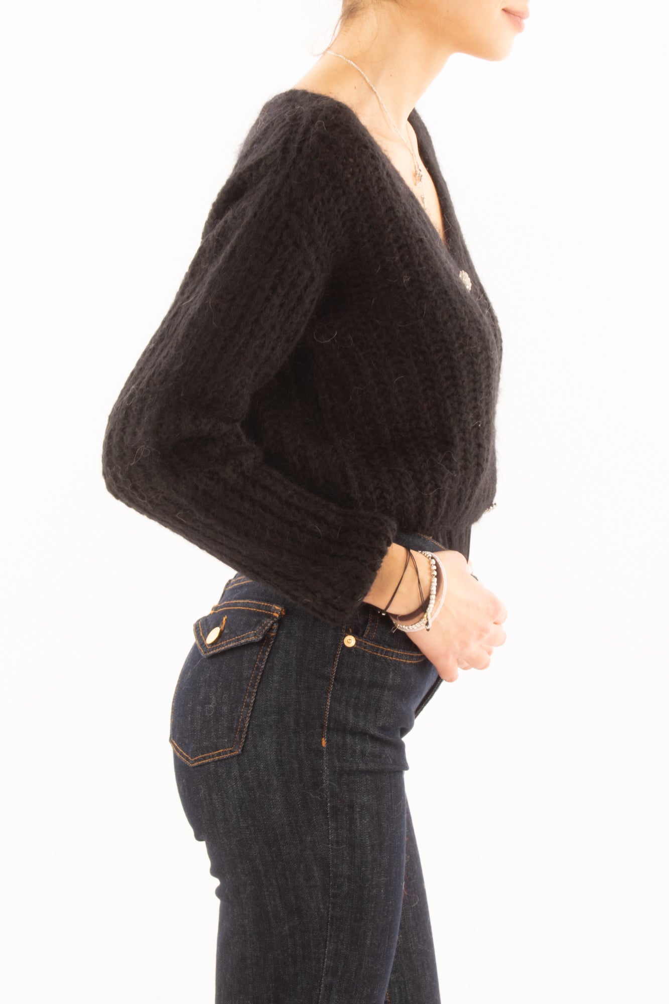 Cardigan v bottoni gioiello misto mohair Motel - Nero