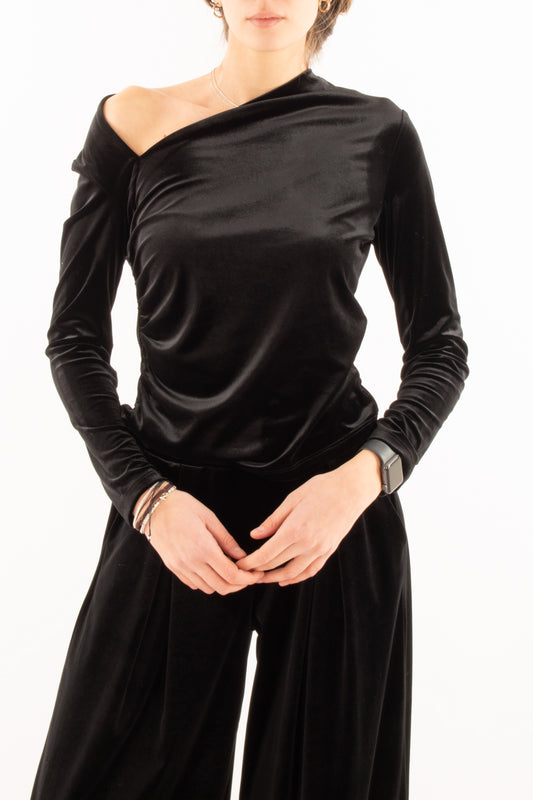 Maglia in velluto liscio con drappeggio di lato Motel - Nero