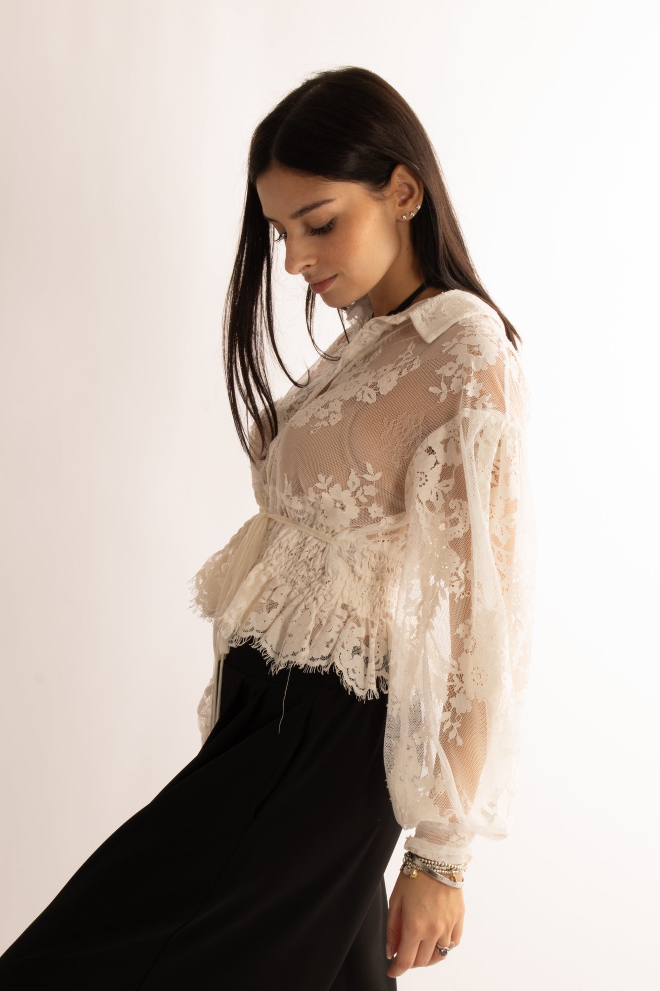 Camicia di pizzo Motel - Naturale