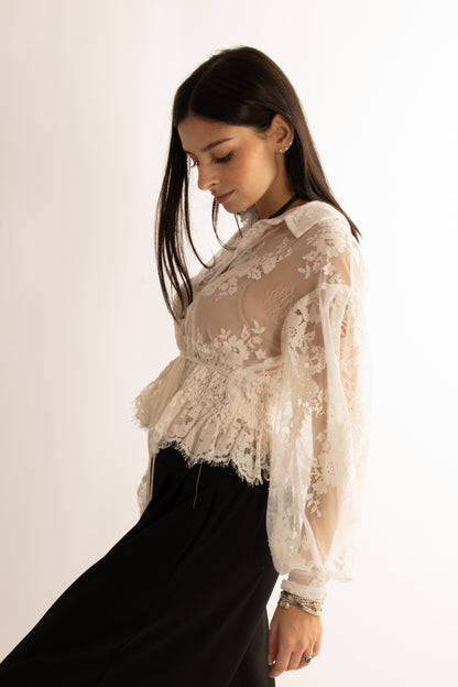 Camicia di pizzo Motel - Naturale