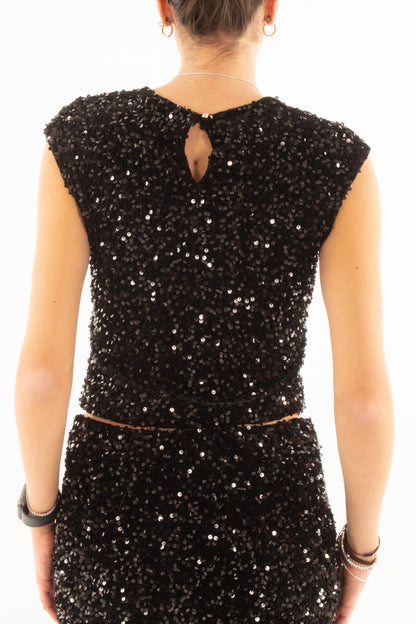 Maglia smanica di paillettes Motel - Nero