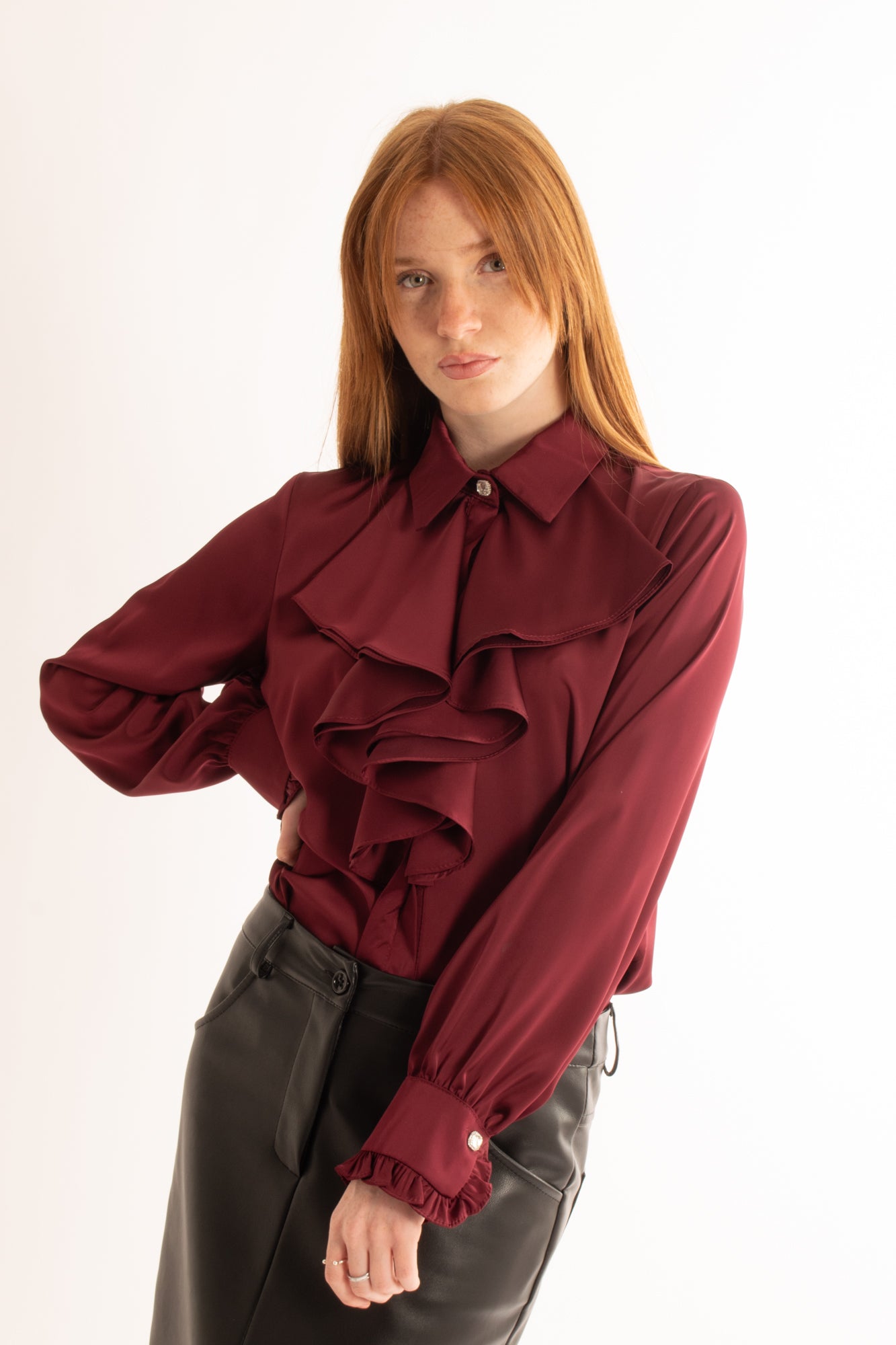 Camicia voila'  con bottone gioiello Susy Mix Elite' - Vino