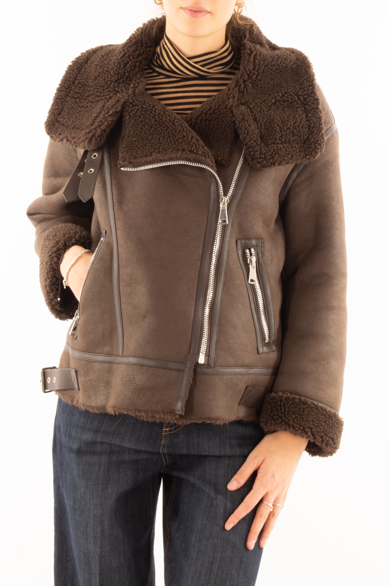 Montone eco corto con zip Susy mix - Moro