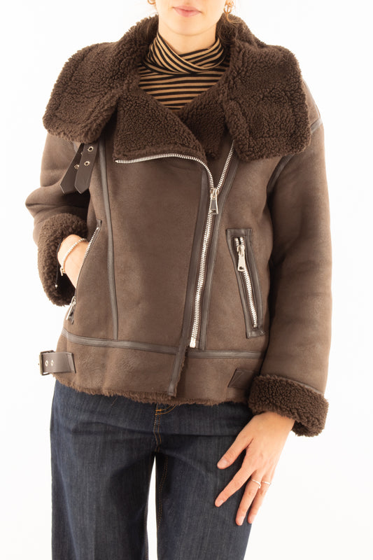 Montone eco corto con zip Susy mix - Moro