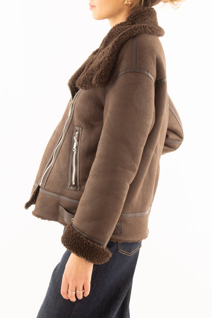 Montone eco corto con zip Susy mix - Moro