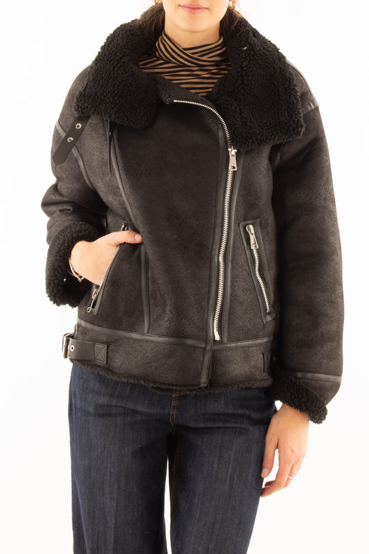 Montone eco doppio petto Susy mix - Nero