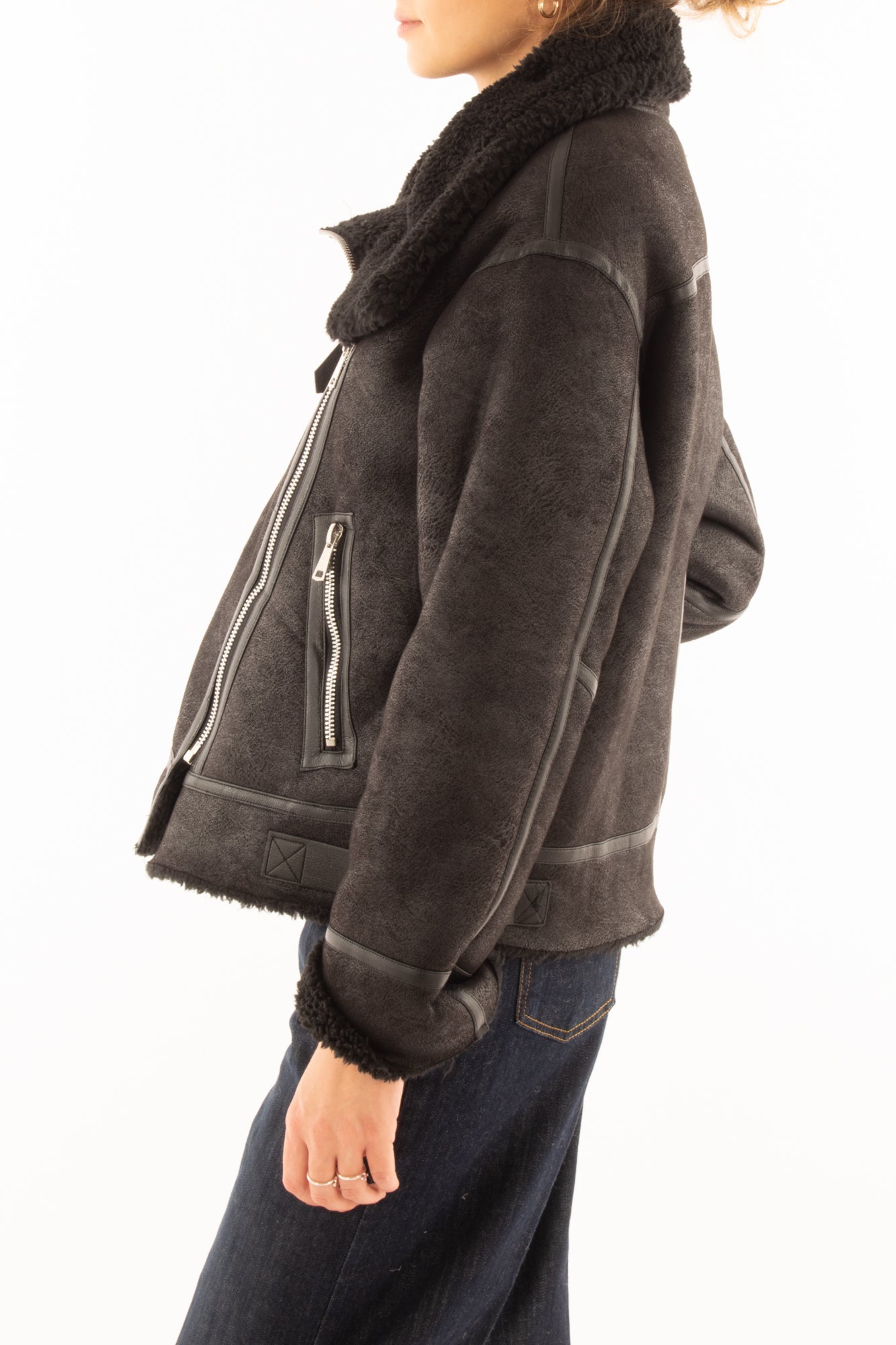 Montone eco doppio petto Susy mix - Nero