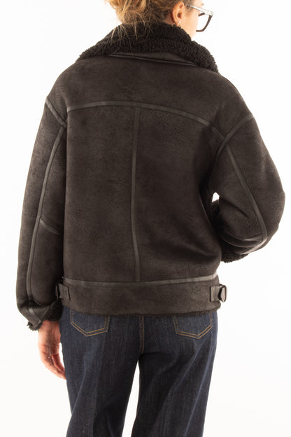 Montone eco doppio petto Susy mix - Nero