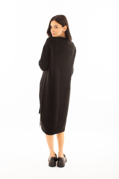 Abito di lana con tulle Susy mix - Nero