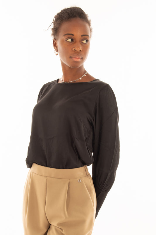 Maglia in viscosa polsino alto Susy mix - Nero