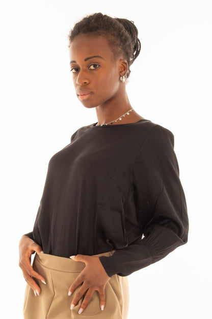 Maglia in viscosa polsino alto Susy mix - Nero