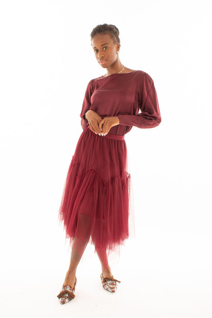 Maglia in viscosa polsino alto Susy mix - Vino