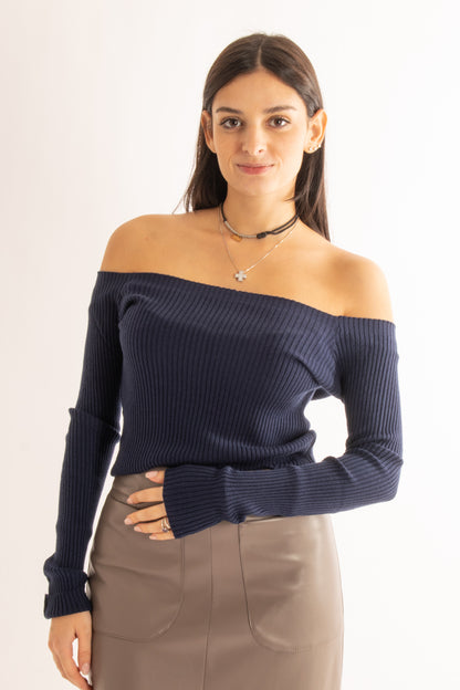 Maglia a costine corta Susy mix - Blu