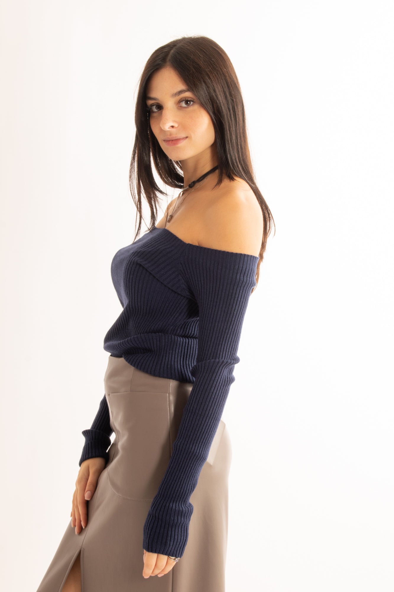 Maglia a costine corta Susy mix - Blu