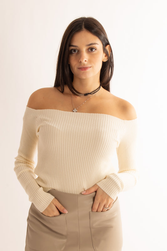 Maglia a costine corta Susy mix - Panna