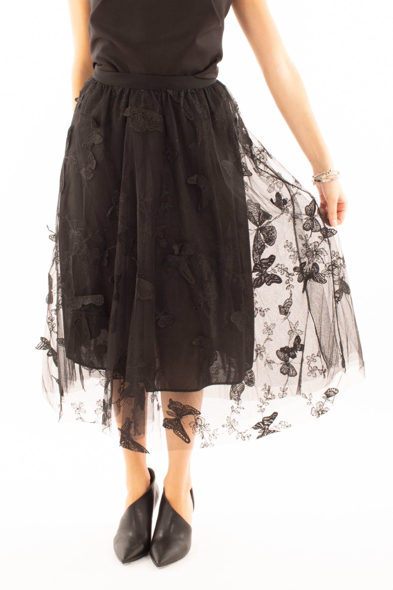 Gonna in tulle con farfalle Susy mix - Nero