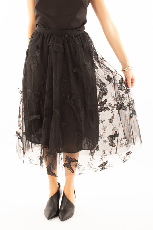 Gonna in tulle con farfalle Susy mix - Nero
