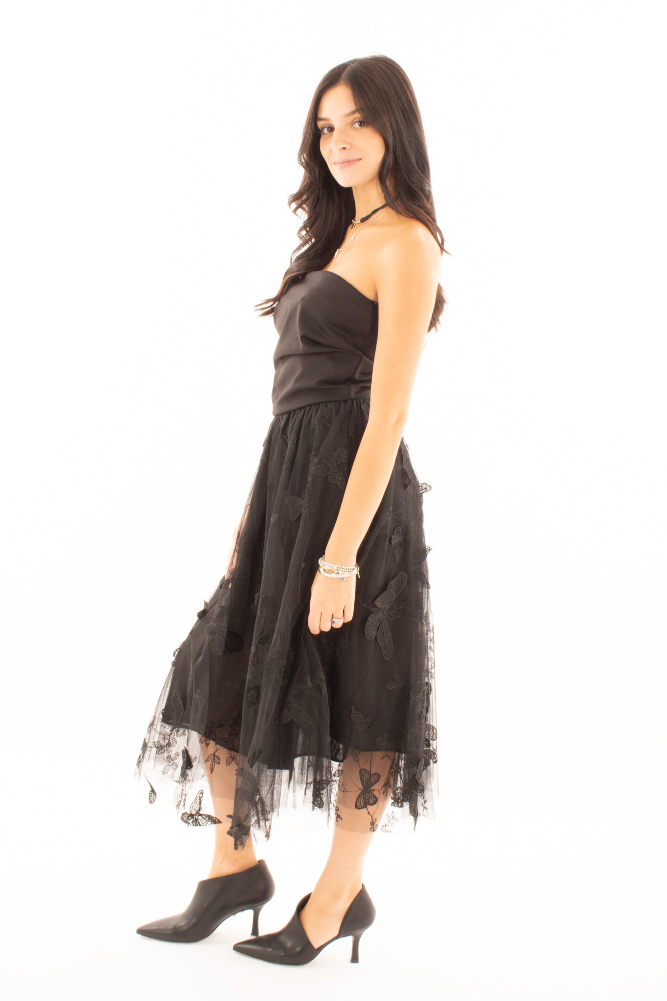 Gonna in tulle con farfalle Susy mix - Nero