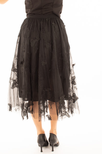 Gonna in tulle con farfalle Susy mix - Nero