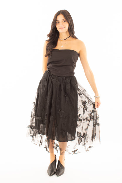 Gonna in tulle con farfalle Susy mix - Nero