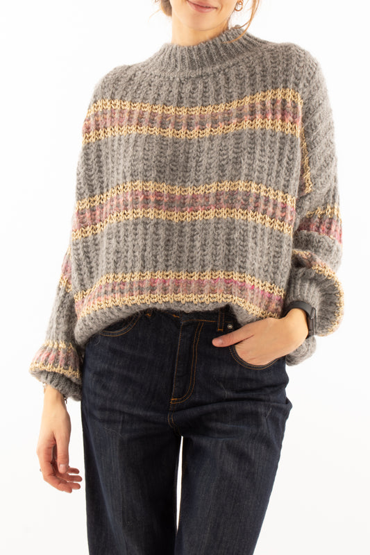 Maglione misto mohair a righe Susy mix -Beige