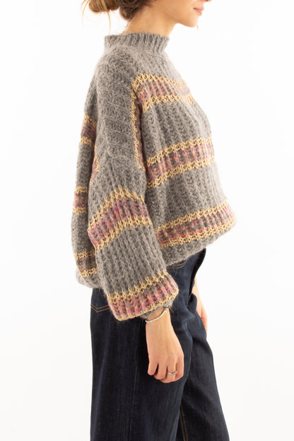 Maglione misto mohair a righe Susy mix -Beige