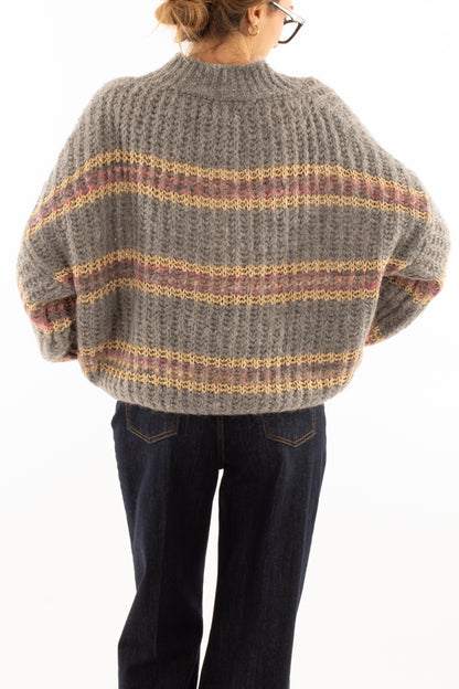 Maglione misto mohair a righe Susy mix -Beige