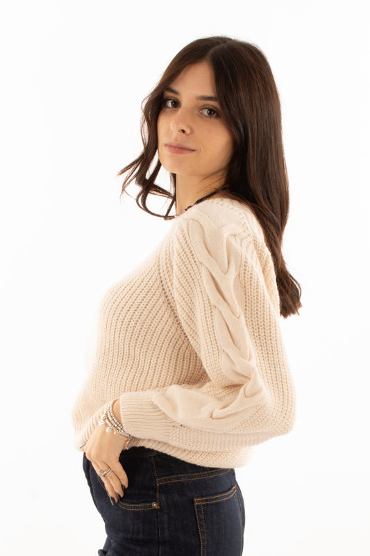 Maglione misto alpaca con treccia Susy mix - Burro