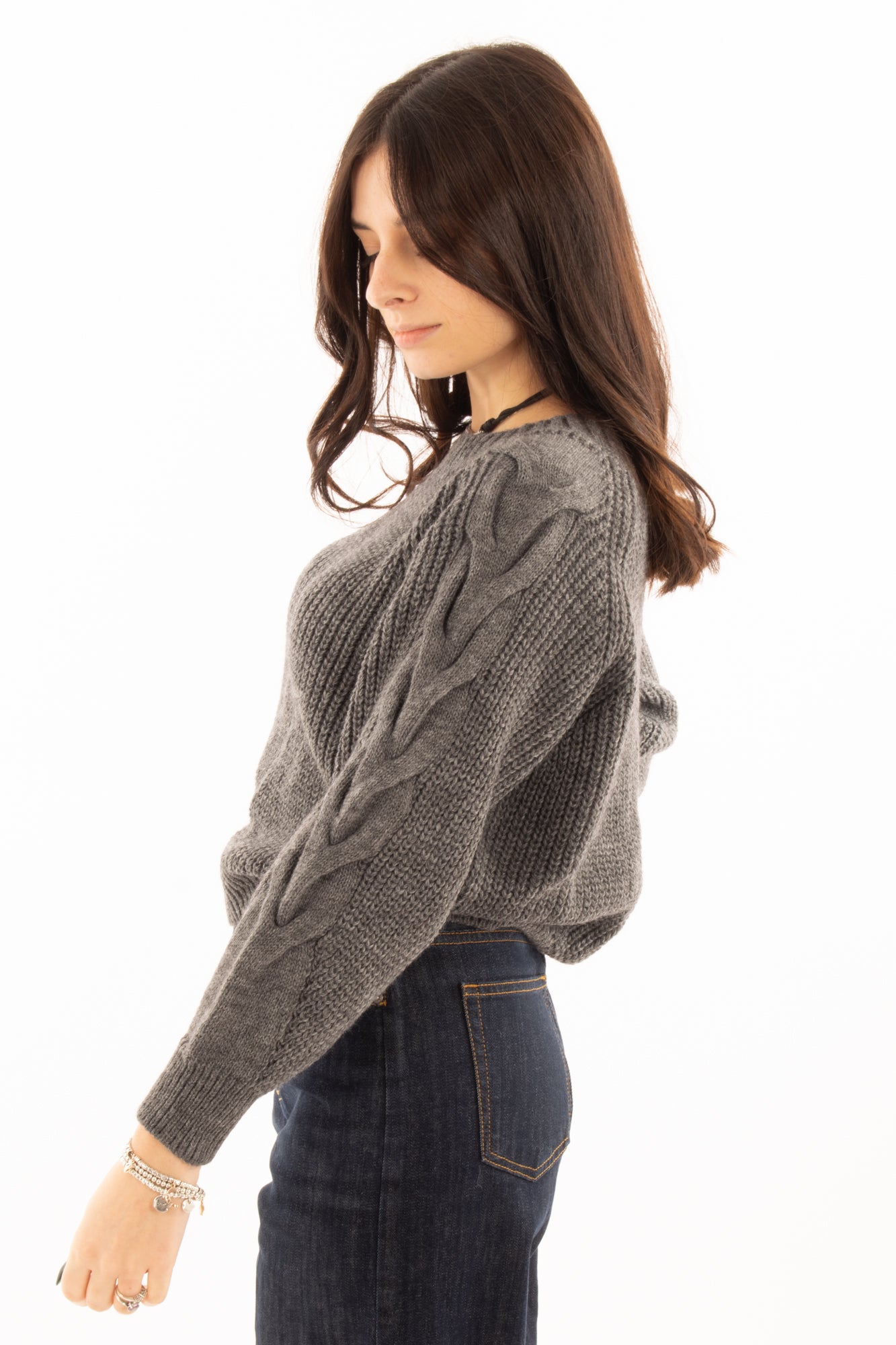 Maglione misto alpaca con treccia Susy mix - Grigio