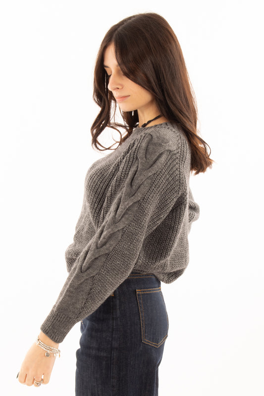 Maglione misto alpaca con treccia Susy mix - Grigio