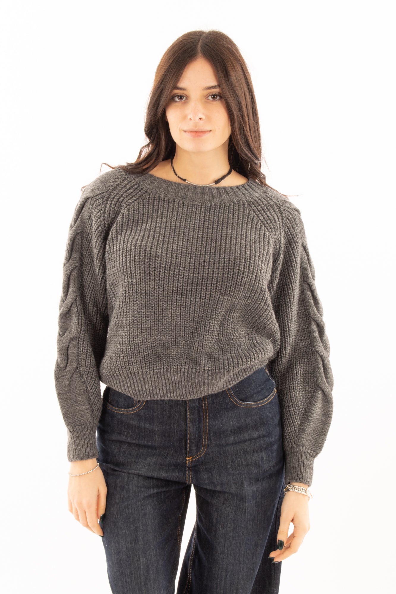 Maglione misto alpaca con treccia Susy mix - Grigio
