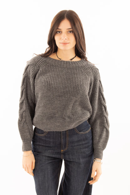 Maglione misto alpaca con treccia Susy mix - Grigio